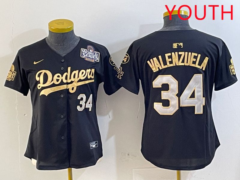 Youth Los Angeles Dodgers #34 Valenzuela Black Gold Game 2025 Nike MLB Jersey style 4